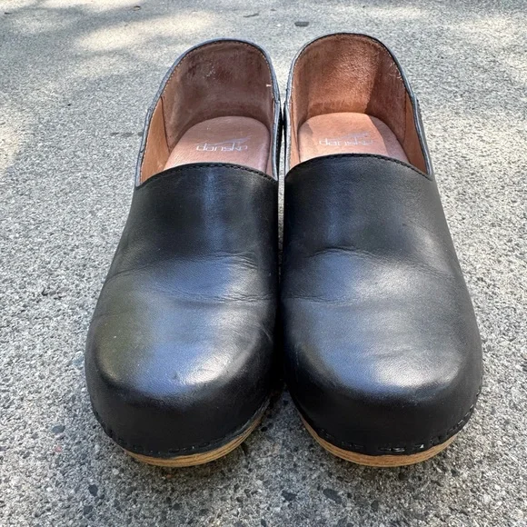 Dansko Black Leather Slip-On Shoes - Picture 1 of 7